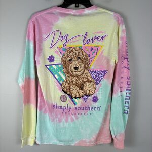Simply Southern Long Sleeve Tie Dye T-Shirt Dog Lover Doodle Coastal Small NWT
